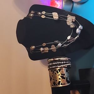 1 cuffed, 1 coil cuff bracelet and beautiful Chico's necklace